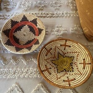 Pair of Hand Woven 9" Coiled Spiral Star Baskets